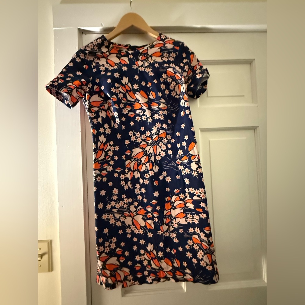 Anthropologie Boden Womens Easy Shift Cap Sleeve Navy Floral Cotton Dress Size 6